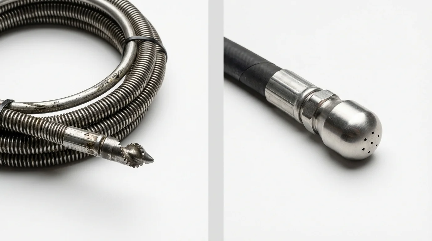 Drain snake cable and hydro jetting nozzle used for drain cleaning in Las Marias, PR